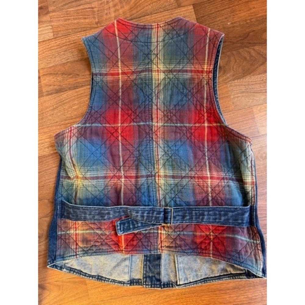 Vintage BASS Womens SML Denim &‎ Red Plaid Jean Vest NEW w/Tags - Picture 5 of 8